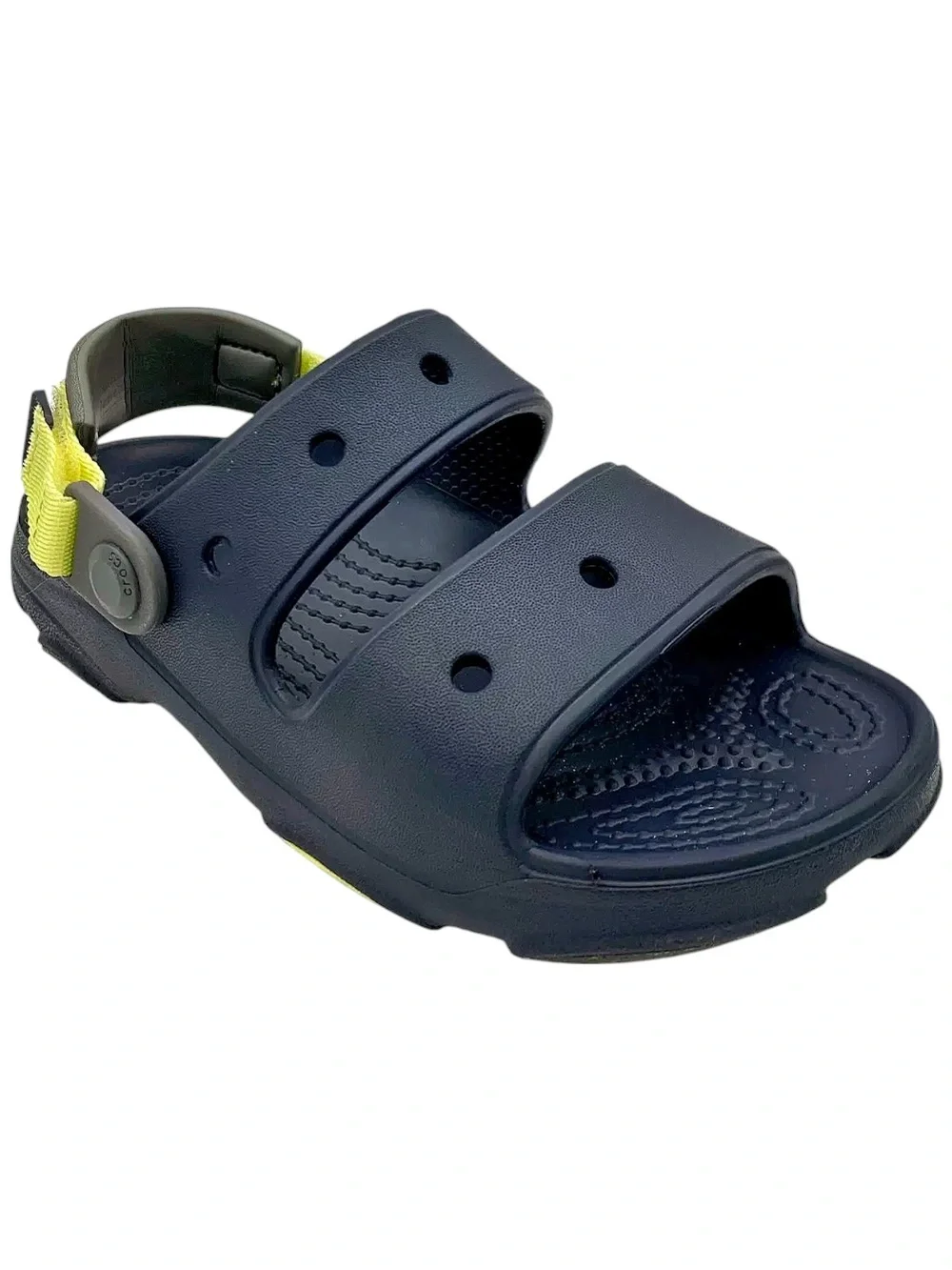 CROCS Kids Navy Blue Sandal with Yellow Heel Strap Size 5